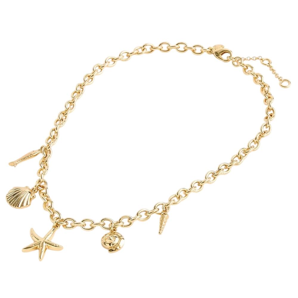 NWT JCrew Seashell Gold Shell Starfish Fish Beach Coastal 16" Charm Necklace